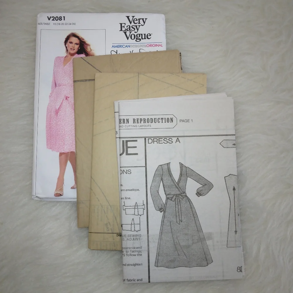 VOGUE V2081 Sz 18-26 Diane Von Furstenberg Wrap Dress 1970s Reproduction